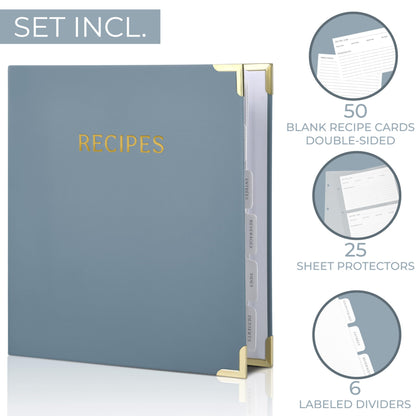 Aesthetic Recipe Binder with Polyester Waterproof cloth Cover - The Perfect Recipe Book with Plastic Sleeves to Write in Your Own Recipes - Quality Blank Cookbook Binder, Cards incl.