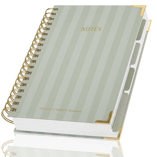 Aesthetic Thick Spiral Notebook Journal with Dividers For Women - Modern Linen Hardcover College Ruled Note Book With 300 Lined Pages and Tabs - Perfect For Writing And Staying Organized at Work or School