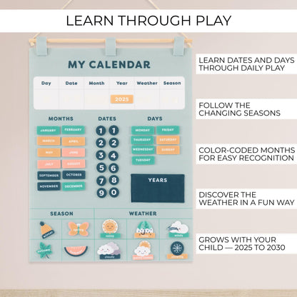 Beautiful Toddler and Kids Calendar - Perfect Homeschool Supplies With Months, Days of the Week, Season and Weather - Cute Play Room Decor Essentials for Preschool Learning & Organization