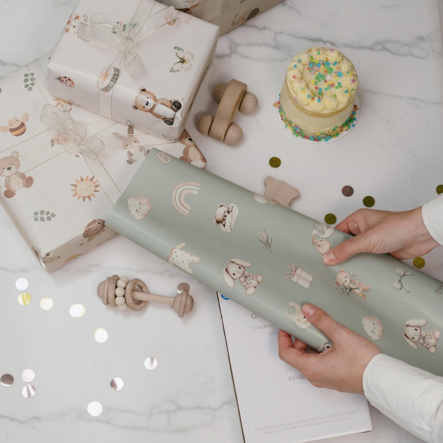 ZICOTO Beautiful Gift Wrapping Paper Rolls for Baby Shower - Cute Set of 3 Quality Rolls For Birthdays & Baby Showers - Add a Touch of Magic to Every Gift You Wrap - 17 x 120 in