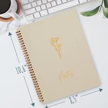 ZICOTO Aesthetic Spiral Notebook Journal For Women - Cute Beige 10.5 x 8.5 College Ruled To Do List Notepad With Large Pockets - Perfect to Stay Organized and Boost Productivity at Work or School