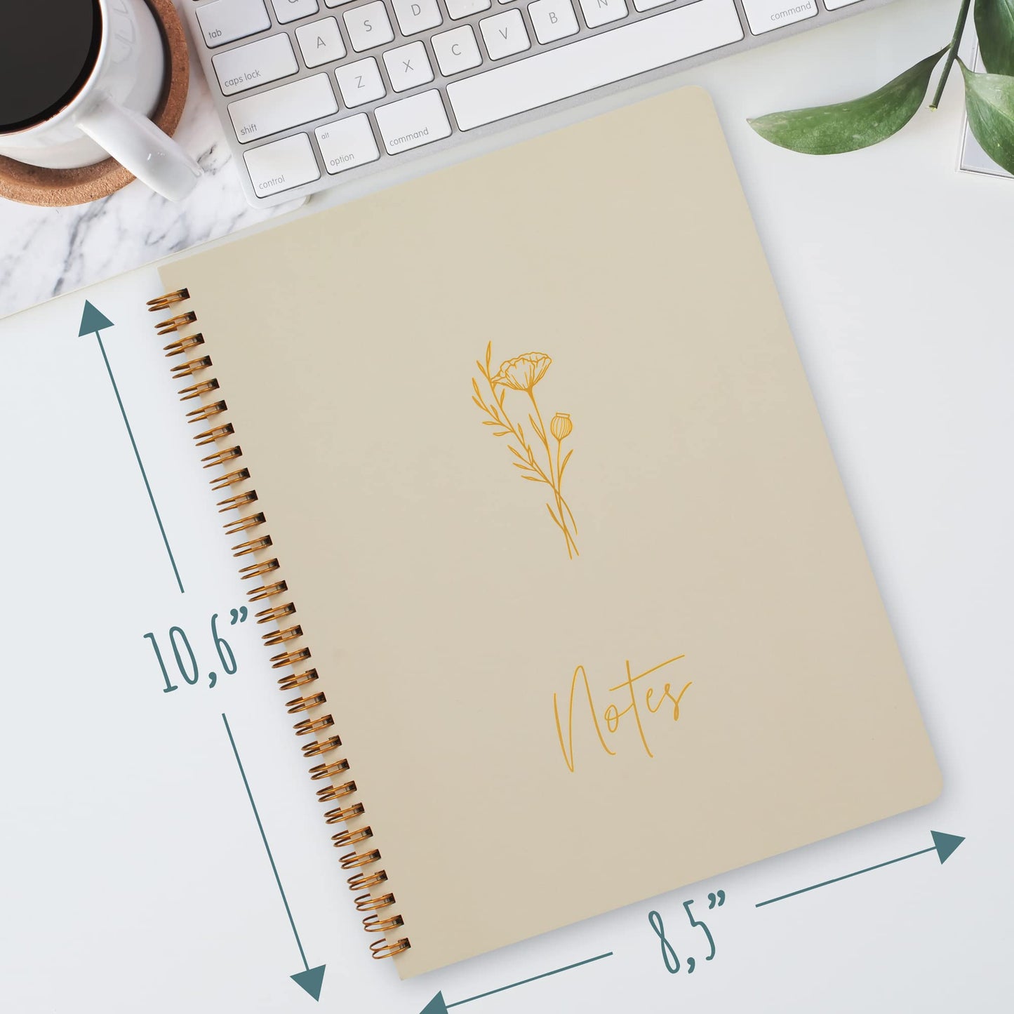 ZICOTO Aesthetic Spiral Notebook Journal For Women - Cute Beige 10.5 x 8.5 College Ruled To Do List Notepad With Large Pockets - Perfect to Stay Organized and Boost Productivity at Work or School