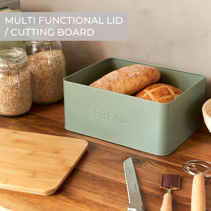 Beautiful Bread Box With Wooden Lid For Your Kitchen Countertop - Spacious Container Perfectly Stores Your Homemade Bread, English Muffins & Bagels - Quality Cutting Board Lid Keeps Bread Fresh