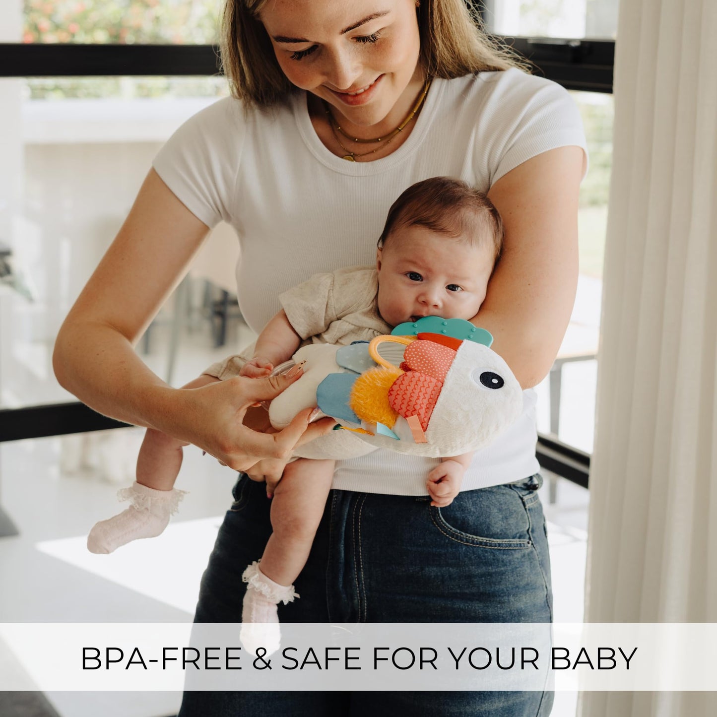 Soft Baby Sensory Toy with Tummy Time Mirror - Entertaining Fish Toy for Infants 0-6, 3-6, 6-12 Months with Rattle & Crinkle Paper - Perfect Montessori for Baby Showers & as Newborn/Infant Gift