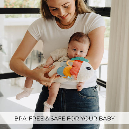 Soft Baby Sensory Toy with Tummy Time Mirror - Entertaining Fish Toy for Infants 0-6, 3-6, 6-12 Months with Rattle & Crinkle Paper - Perfect Montessori for Baby Showers & as Newborn/Infant Gift