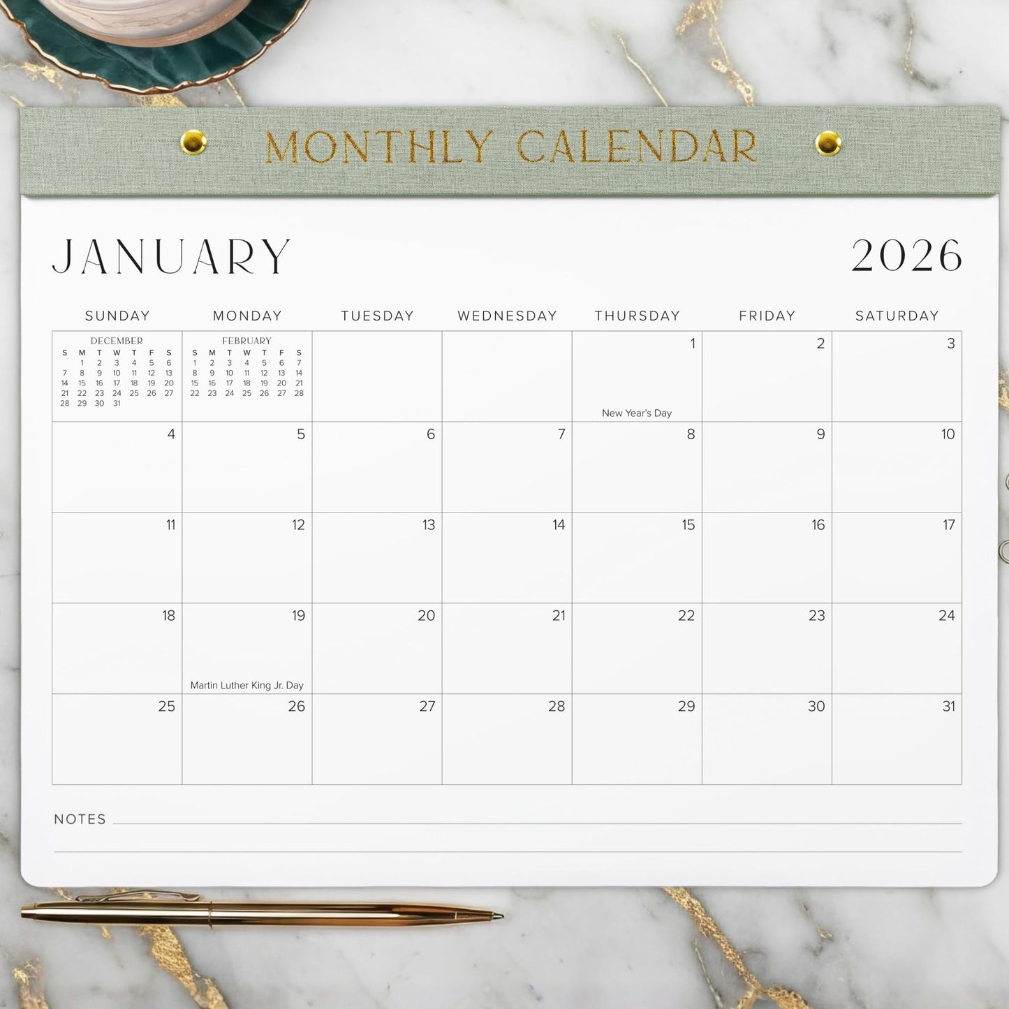 Aesthetic 2026-2027 Desk Calendar - Runs From January 2026 Until July 2027 - Minimalistic Office Desktop/Wall Calendar 14.5"x11.5" for Easy Organizing