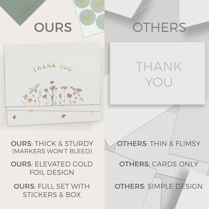 Beautiful Thank You Card Set With Envelopes and Stickers - Set of 20 Elegant Blank Cards For Personalized Notes - Perfect Bulk Stationary Set For All Occasions incl. Weddings, Business & Baby Showers