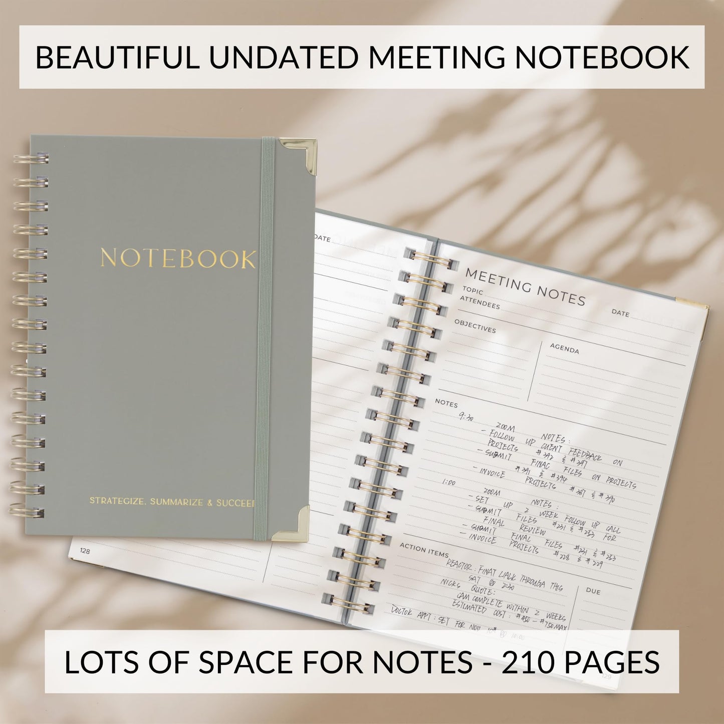 Beautiful Thick Meeting Notebook For Work - Perfect To Keep Track Of +200 Meetings - Stylish And Effective Office Planner Supplies for Women & Men to Organize All Your Agendas Or Business Projects