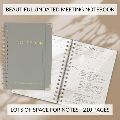 Beautiful Thick Meeting Notebook For Work - Perfect To Keep Track Of +200 Meetings - Stylish And Effective Office Planner Supplies for Women & Men to Organize All Your Agendas Or Business Projects