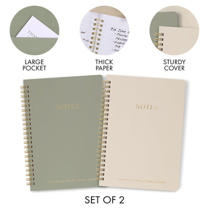 Aesthetic Spiral Notebook Set of 2 For Women and Men - Cute College Ruled 8x6 Bible Study Journal/Notebook with Pockets And Lined Pages - Perfect A5 Supplies to Stay Organized at Work or School