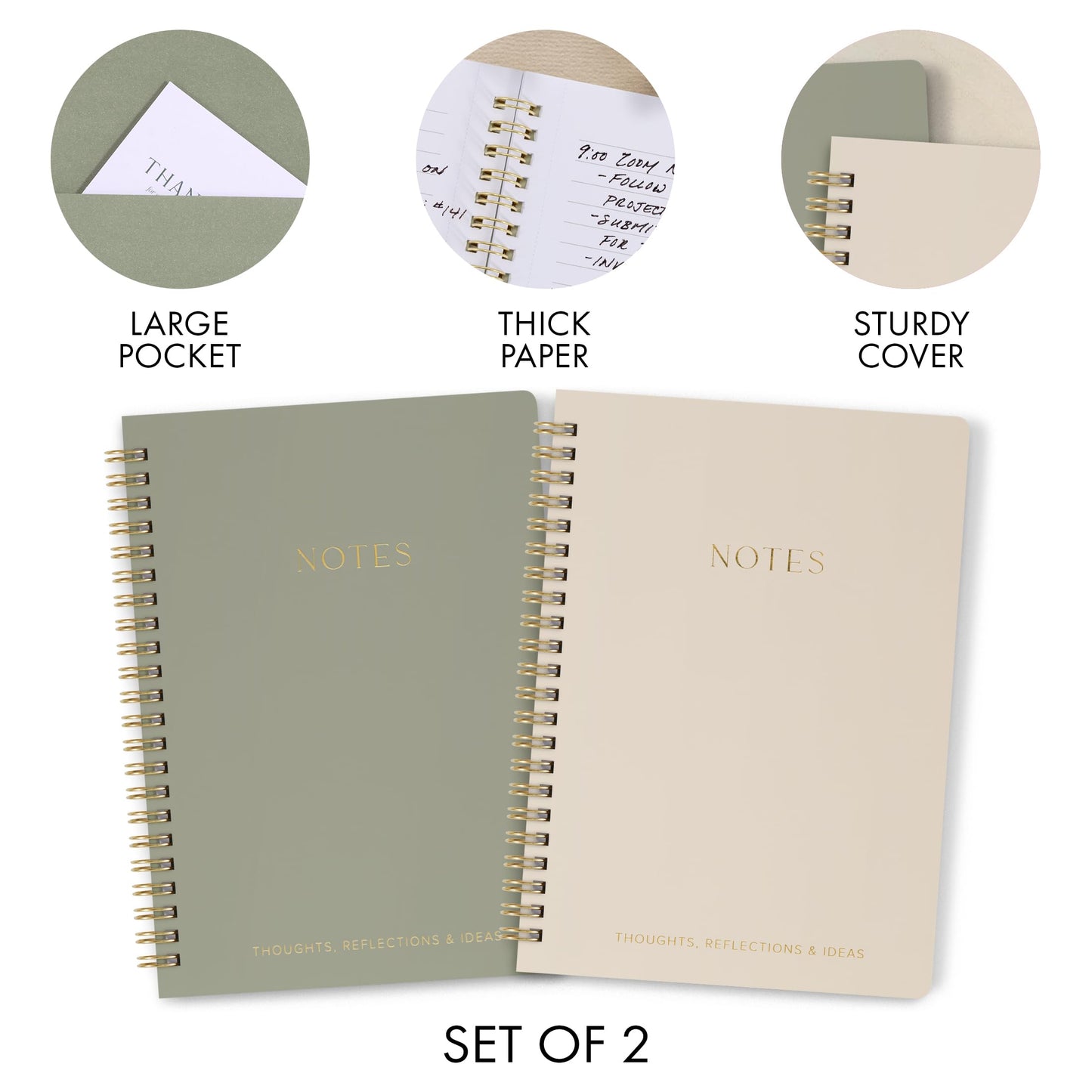 Aesthetic Spiral Notebook Set of 2 For Women and Men - Cute College Ruled 8x6 Bible Study Journal/Notebook with Pockets And Lined Pages - Perfect A5 Supplies to Stay Organized at Work or School