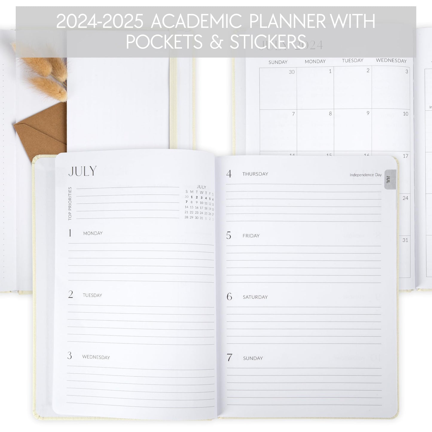Beautiful 2024-2025 Academic Planner - A 6.7" x 9.7" Daily Planner for Women or Men with Weekly & Monthly Spreads For The 24-25 School Year - Runs From July 2024 - June 2025