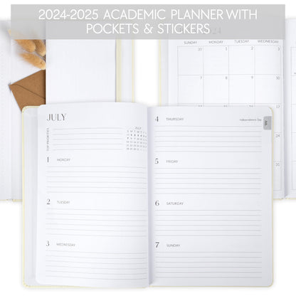 Beautiful 2024-2025 Academic Planner - A 6.7" x 9.7" Daily Planner for Women or Men with Weekly & Monthly Spreads For The 24-25 School Year - Runs From July 2024 - June 2025