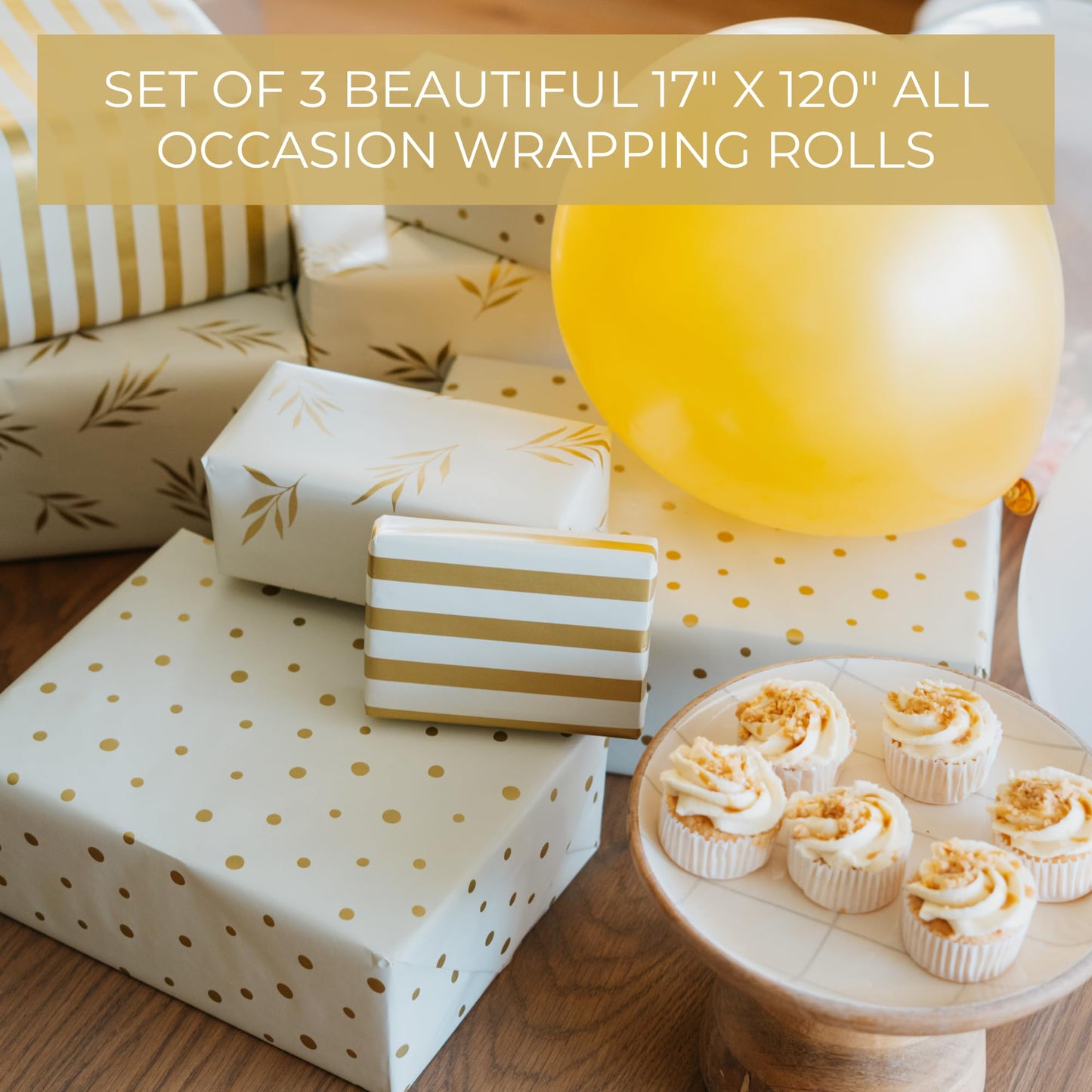 ZICOTO Beautiful Gift Wrapping Paper Rolls for All Occasions - Set of 3 Quality Rolls For Wedding, Birthday, Baby Shower & Christmas - Add a Touch of Magic to Every Gift You Wrap - 17 x 120 in