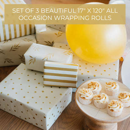 ZICOTO Beautiful Gift Wrapping Paper Rolls for All Occasions - Set of 3 Quality Rolls For Wedding, Birthday, Baby Shower & Christmas - Add a Touch of Magic to Every Gift You Wrap - 17 x 120 in