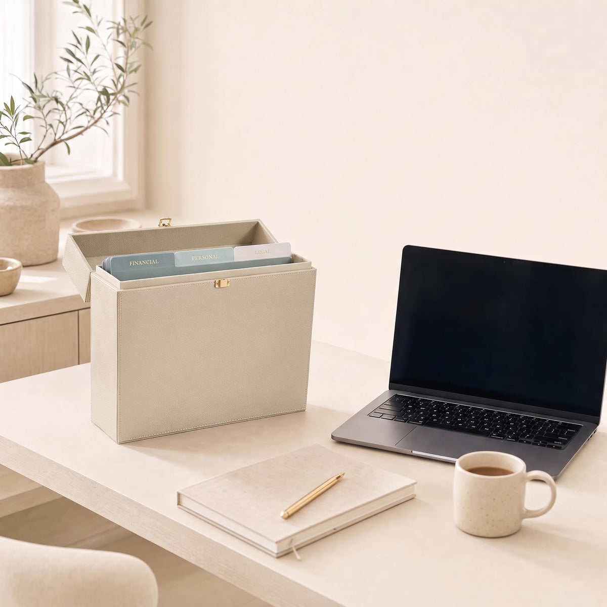 Document Organizer Box with 8 Folders - PU Leather File Organizer