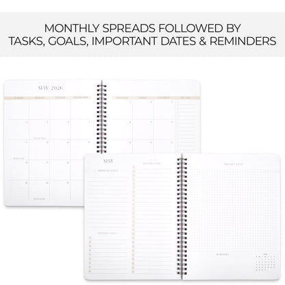 Beautiful 2025-2026 Monthly Planner and Calendar Book - Aesthetic To Do List Notebook That Easily Organizes Your Tasks to Boost Productivity - Runs From January 2025 Until December 2026