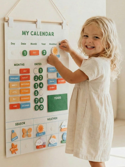 Beautiful Toddler and Kids Calendar - Perfect Homeschool Supplies with Months, Days of The Week, Season and Weather - Cute Play Room Essentials for Preschool Learning
