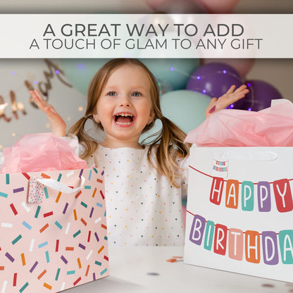 ZICOTO Beautiful Birthday Gift Bags Set of 2 - Large 16" Bags with Handles incl. Matching Tissue Paper, Cards & Stickers - Reusable and Perfect For Presents…