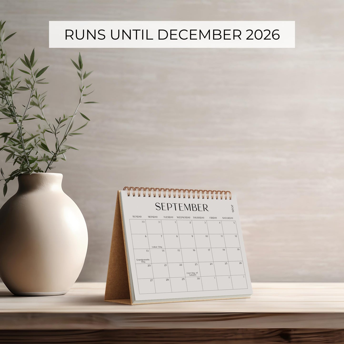Aesthetic Desk Calendar 2026 - Runs until December 2026 - Beautiful Small Flip Desktop Calendar for Easy Organizing