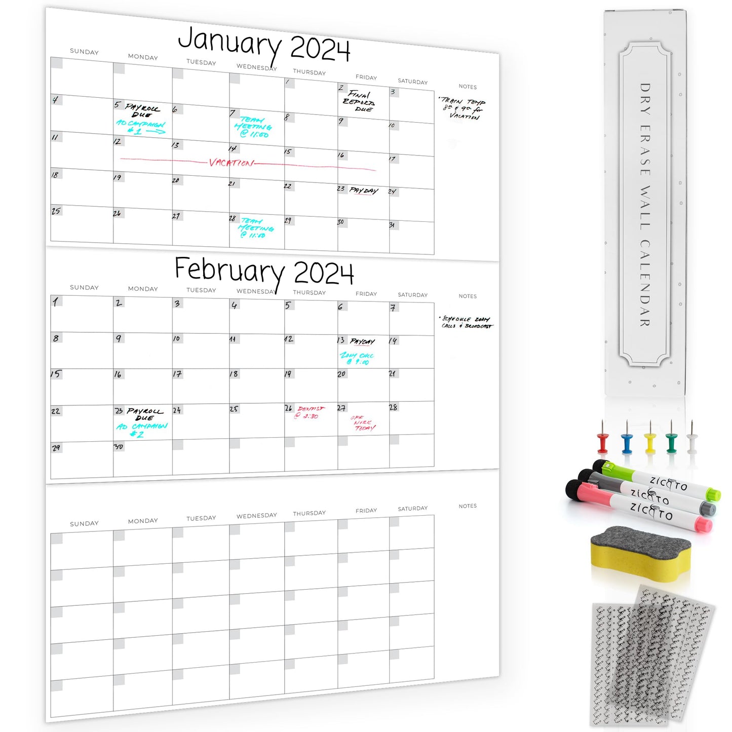 3 Month Dry Erase Wall Calendar for Easy Planning - Erasable 30" x 45" Calendar for White Boards - A Great Planner and Visual Organizer For Your Home or Office Wall