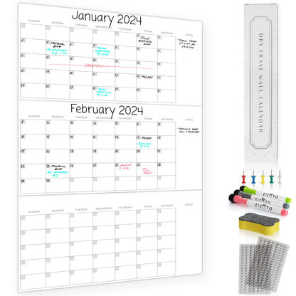 3 Month Dry Erase Wall Calendar for Easy Planning - Erasable 30" x 45" Calendar for White Boards - A Great Planner and Visual Organizer For Your Home or Office Wall
