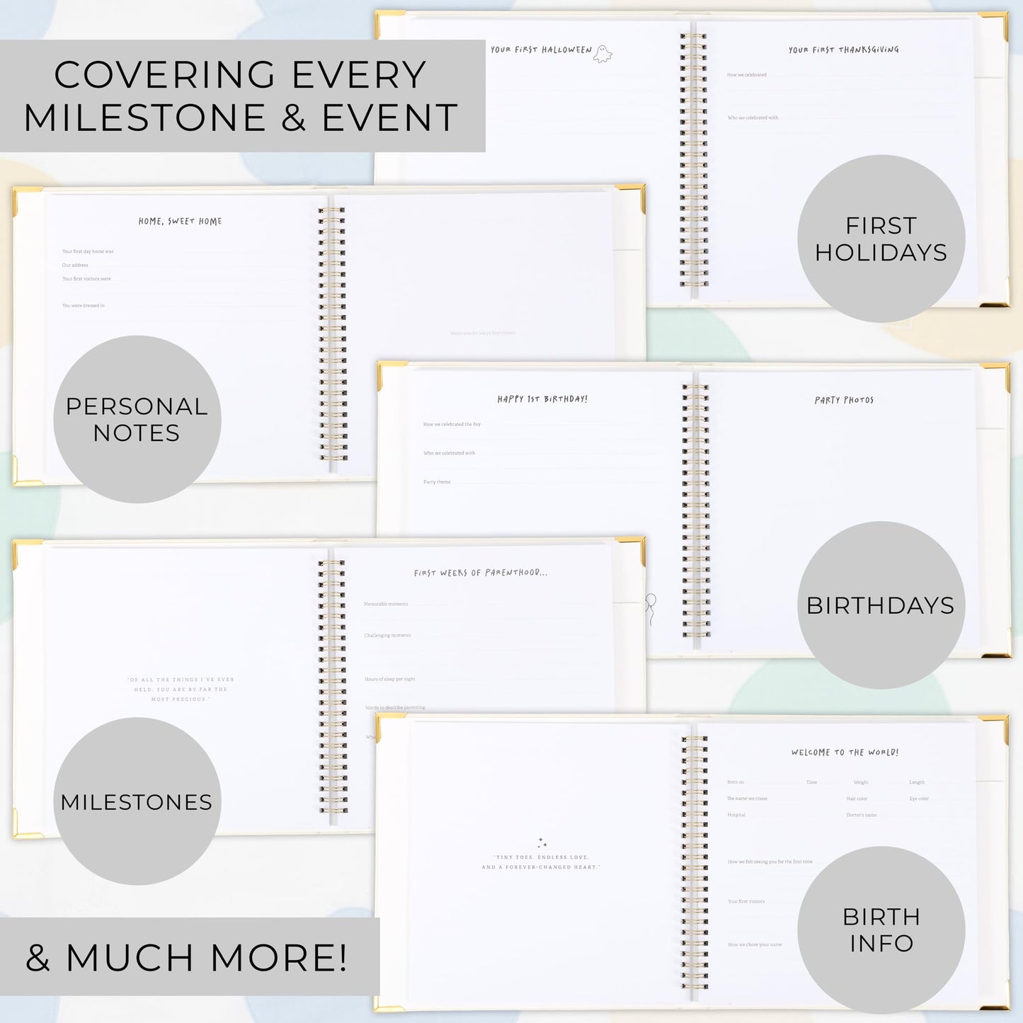 Keepsake Baby Memory Book for Boys and Girls – Timeless First 5 Year Baby Book – Neutral Journal Scrapbook or Photo Album - Record a Milestone for Every Event from Birth to Age 5