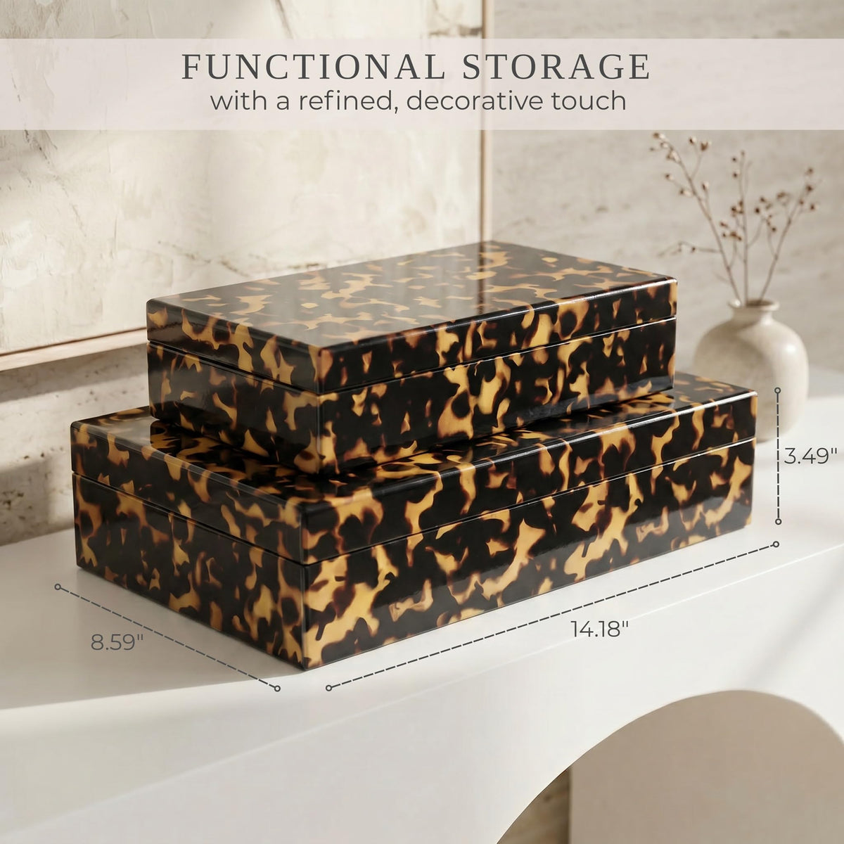 ZICOTO Decorative Storage Boxes - Set of 2 Tortoise Shell Organizer Boxes