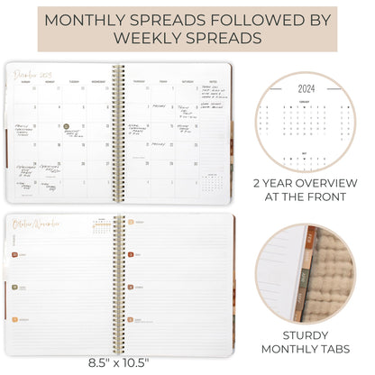 Beautiful 2023-2024 Academic Planner - A 8.5" x 10.5" Daily Planner for Women or Men with Weekly & Monthly Spreads For The 23-24 School Year - Runs From June 2023 - July 2024