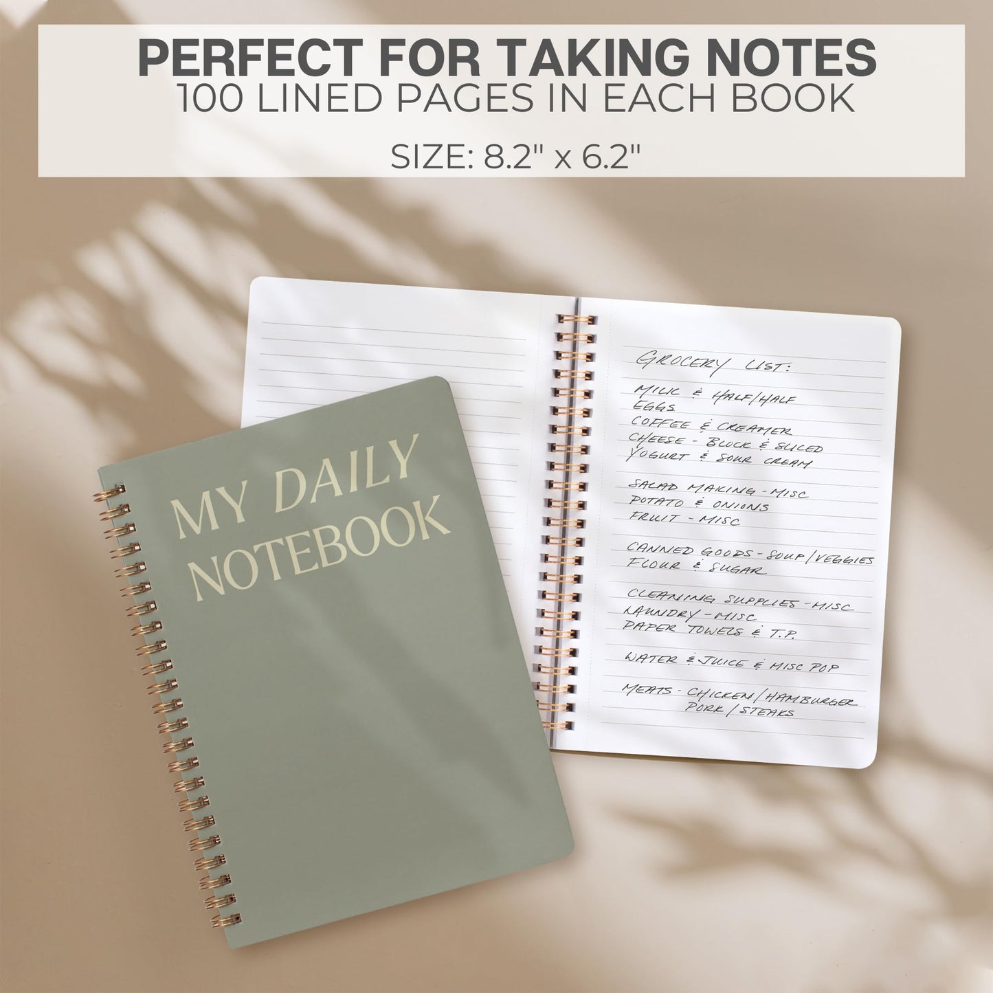 ZICOTO Aesthetic Spiral Notebook Set of 3 For Women - Cute College Ruled 8x6 Journal/Notebook with Large Pockets And Lined Pages - Perfect Supplies to Stay Organized at Work or School
