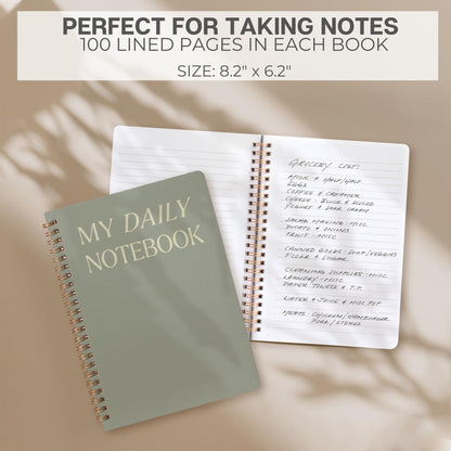 ZICOTO Aesthetic Spiral Notebook Set of 3 For Women - Cute College Ruled 8x6 Journal/Notebook with Large Pockets And Lined Pages - Perfect Supplies to Stay Organized at Work or School