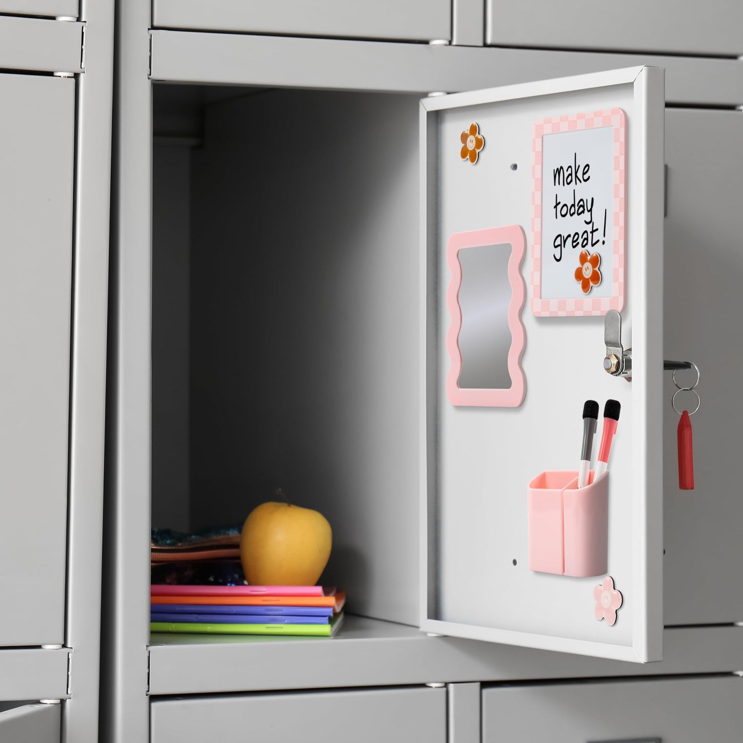 Stylish Locker Accessories Kit for Girls - Includes Mirror, Whiteboard, Pen Holder, Cute Flower Magnets & Marker Set - All-in-One School Locker Decor & Organizer Set to Brighten Up Your School Day