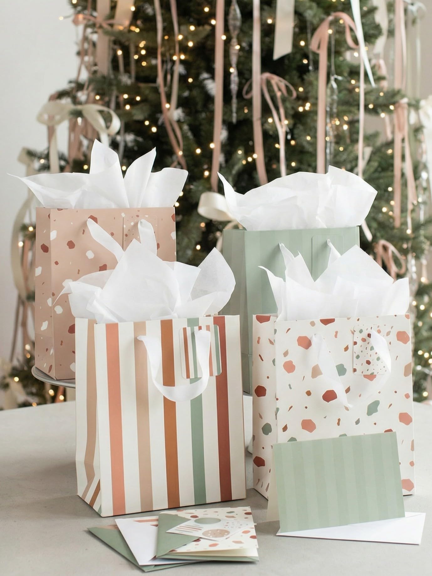 Beautiful Gift Bags Set of 4 - Medium Sized 9" Bags with Handles incl. Matching Tissue Paper, Cards & Small Stickers - Reusable & For Presents of Any Birthday, Weddings, Mothers Day & Other Occasion