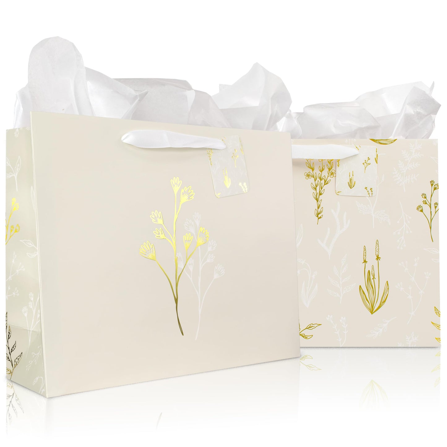 Beautiful Gift Bags Set of 2 - Large 13" Bags with Handles incl. Matching Tissue Paper, Cards & Stickers - Reusable and Perfect For Presents of Any Birthday, Weddings, Mothers Day & Special Occasion