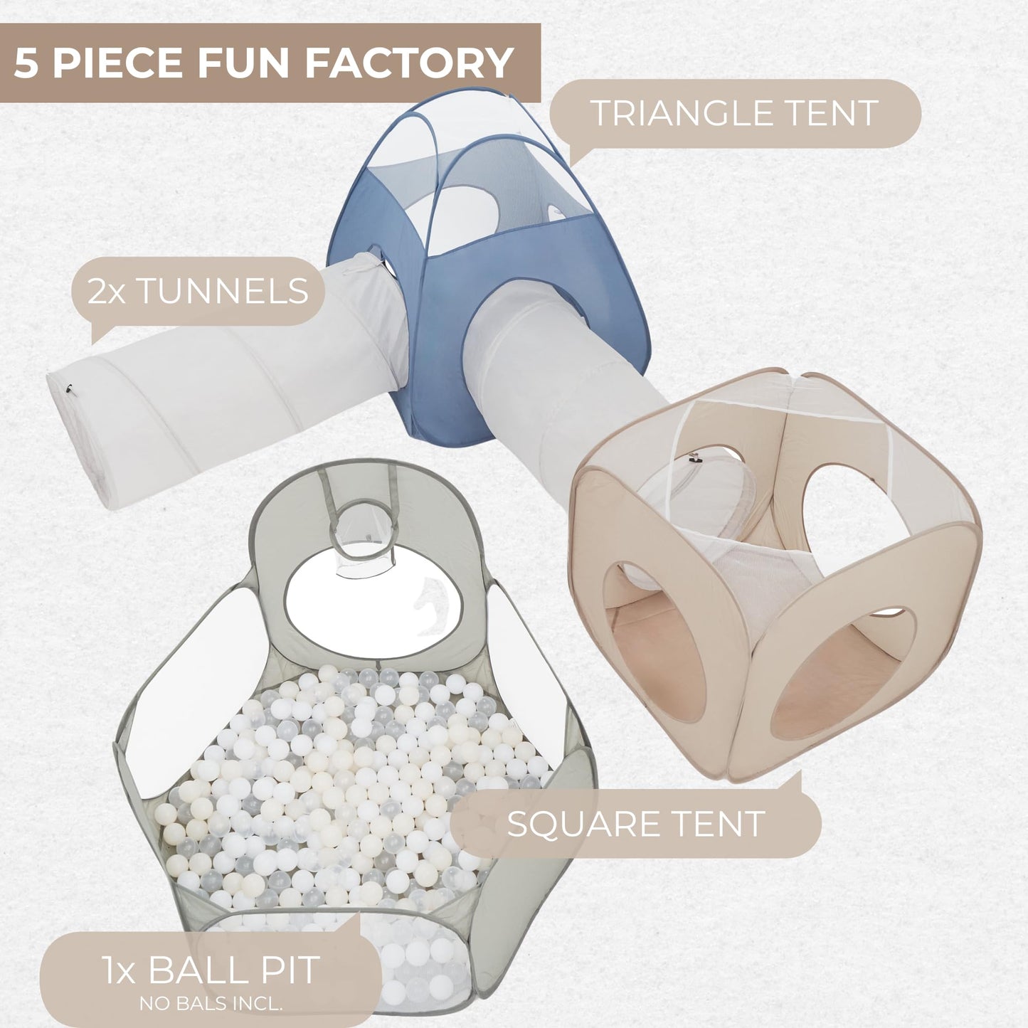 Stylish Play Tents and Tunnel Toy Set for Toddlers - A Fun Pop-Up Tent with Crawl Tunnels and a Ball Pit - A Great Gift for Babies That Sets Up in Seconds and Gives Kids 1-3 Unlimited Indoor Fun