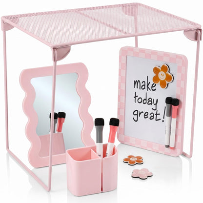 Stylish Locker Accessories Kit - Includes Shelf, Mirror, Whiteboard, Pen Holder, Cute Flower Magnets & Marker Set - All-in-One School Locker Decor & Organizer Set to Brighten Up Your School Day