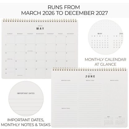Beautiful Monthly Planner 2026–2027 – Top Spiral-Bound Calendar Book with Monthly Layouts, 8.5 x 10.95 in