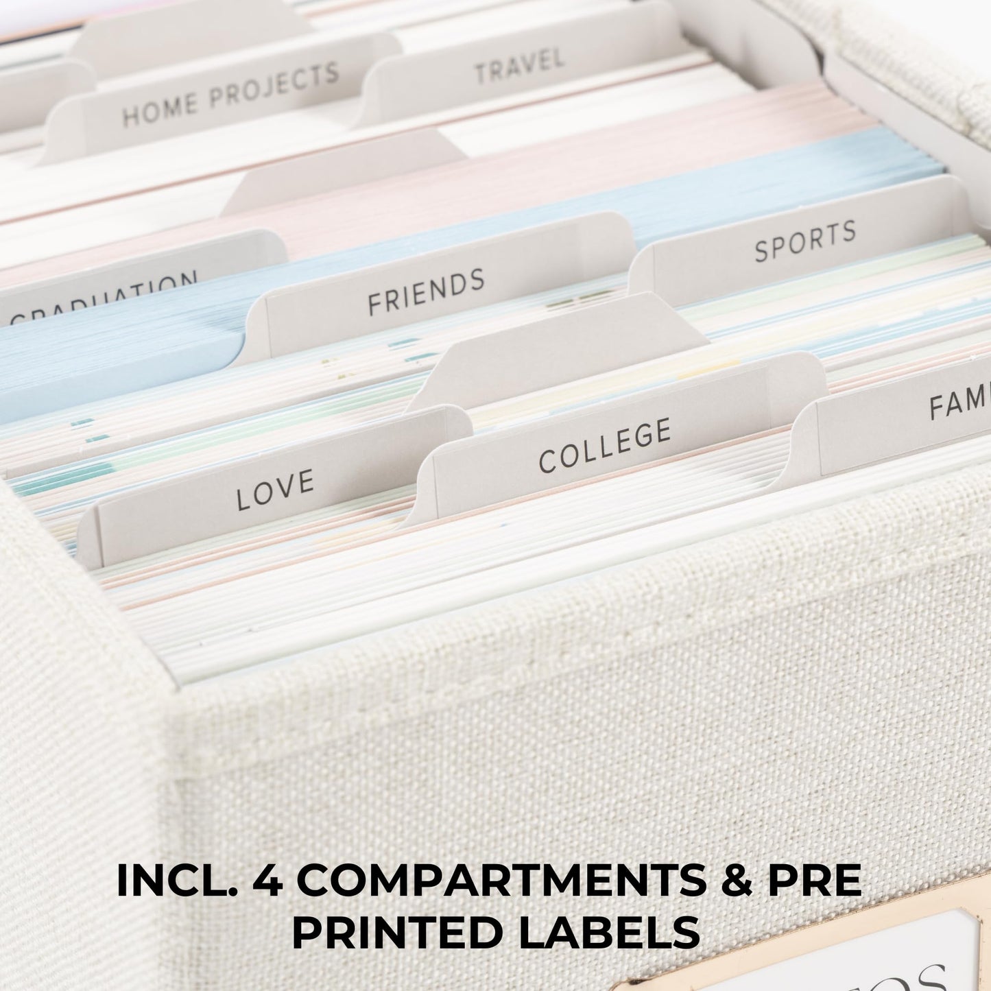 ZICOTO Decorative Photo Storage Box - Sturdy Linen Photo Organizer with Dividers is Perfect to Store Up to 850 Pictures and 4x6 Photos - Portable Scrapbook Storage Containers with Lid