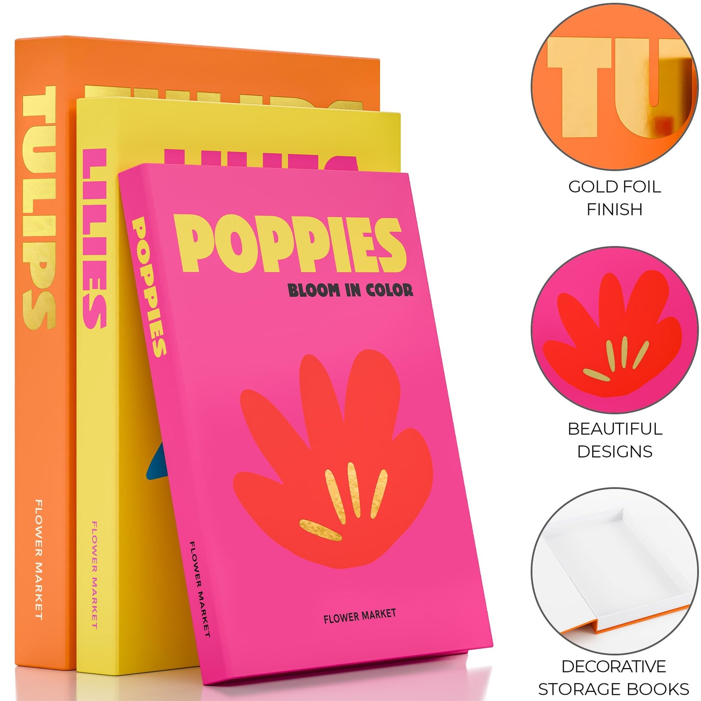 Beautiful Decorative Books Set of 3 - Preppy Room Decor Boxes Enhance Your Coffee Table, Bookshelf or Mantel Decor - Stylish Fake/Faux Books for Modern Home Decoration and Photo Storage