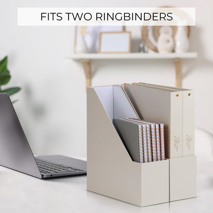 Aesthetic 3 Ring Binder Set of 2 and Beautiful Magazine Holder Set of 3 Bundle - Easily Organizes Your Paperwork for School, Office or Work