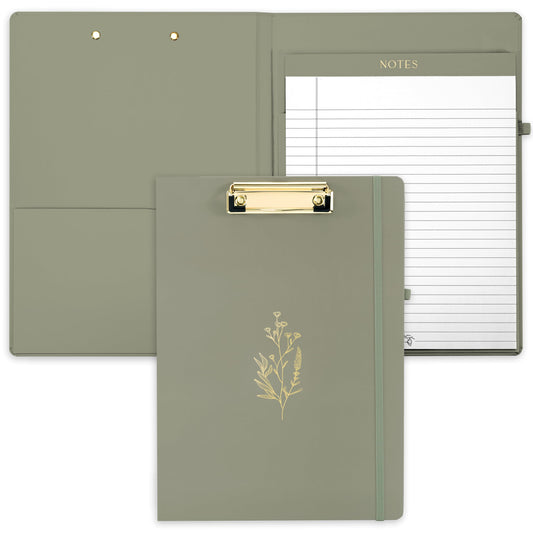 Aesthetic Clipboard Folio with Refillable Lined Notepad & Interior Pocket - Cute Padfolio/Legal Pad Holder for Women - Easily Organize Notes at Work, School, or Home