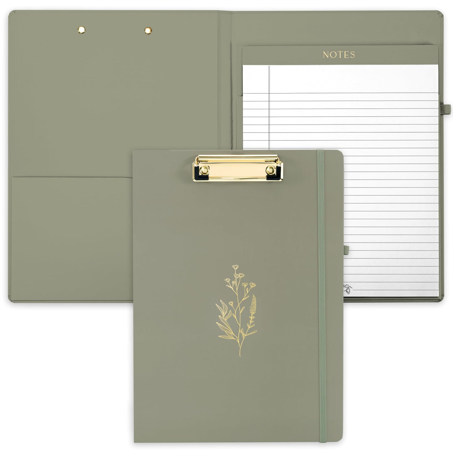 Aesthetic Clipboard Folio with Refillable Lined Notepad & Interior Pocket - Cute Padfolio/Legal Pad Holder for Women - Easily Organize Notes at Work, School, or Home