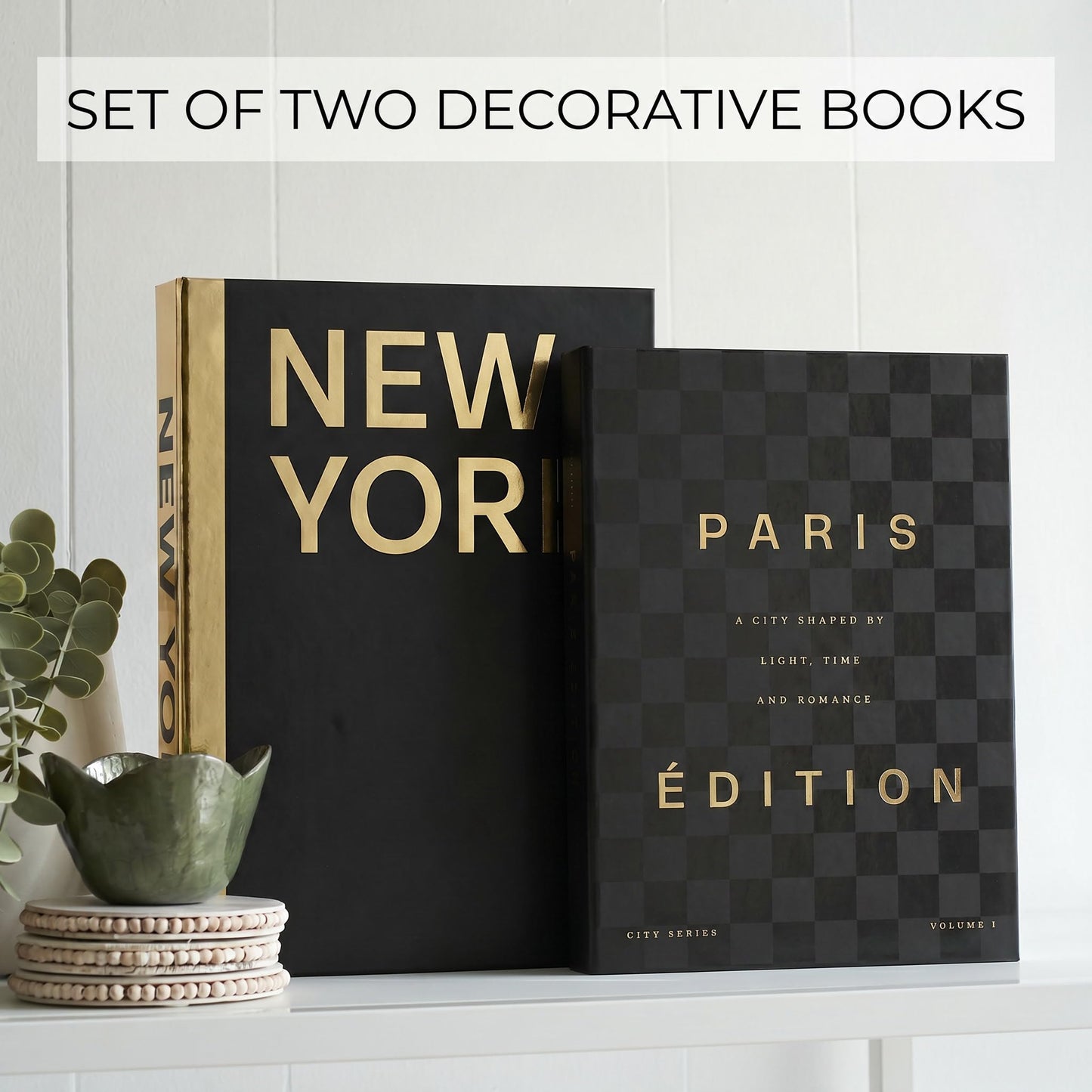Beautiful Decorative Books - Set of 2 Boxes Enhance Your Coffee Table, Bookshelf or Mantel Shelf Decor - Luxury Fake/Faux Books for Modern Home Decoration, Photo Storage and as a Keepsake Box