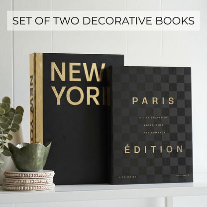 Beautiful Decorative Books - Set of 2 Boxes Enhance Your Coffee Table, Bookshelf or Mantel Shelf Decor - Luxury Fake/Faux Books for Modern Home Decoration, Photo Storage and as a Keepsake Box