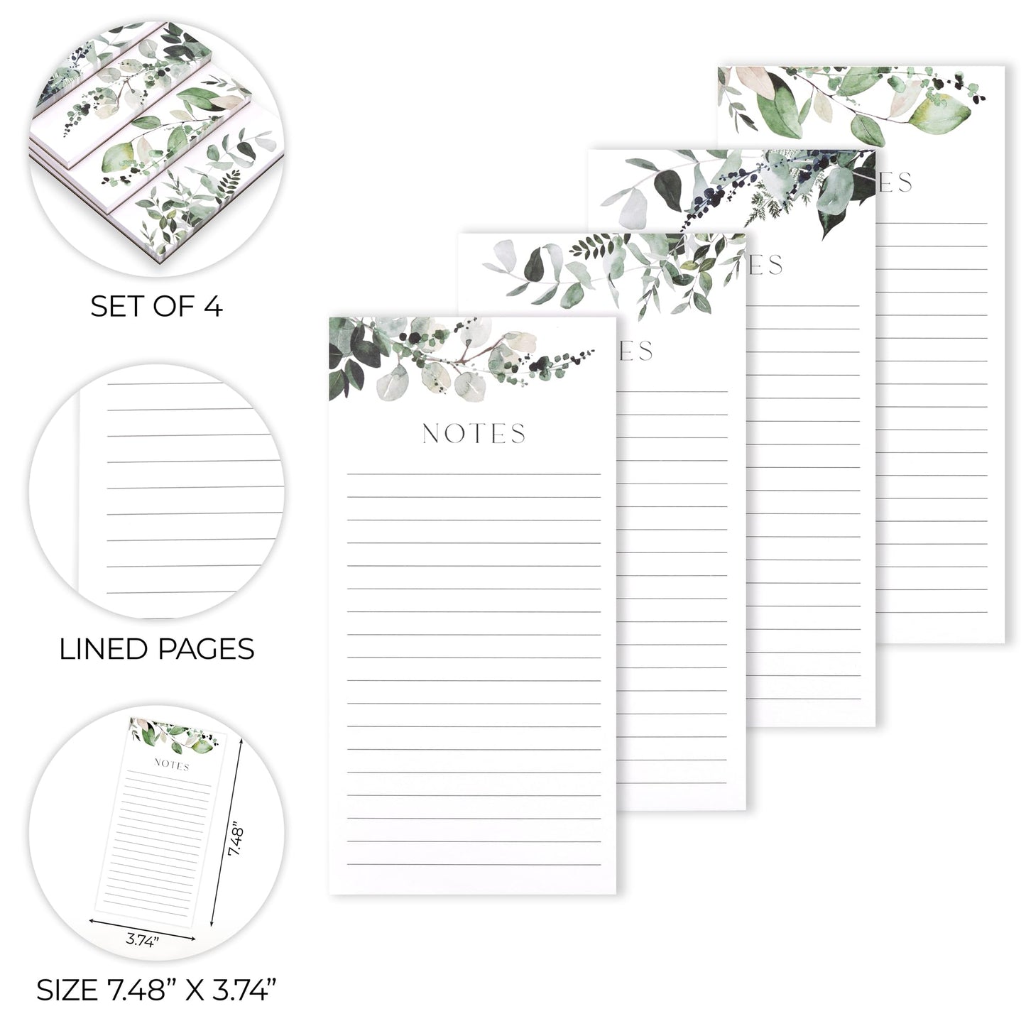 Beautiful Magnetic Notepads for Fridge - Set Of 4 Modern Note pads With Lined Pages to Easily Write Notes & Make Grocery/Shopping Lists - The Perfect To Do Pad w/ Strong Magnets for Your Refrigerator
