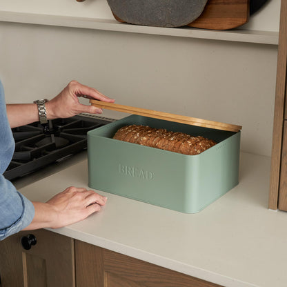 Beautiful Bread Box With Wooden Lid For Your Kitchen Countertop - Spacious Container Perfectly Stores Your Homemade Bread, English Muffins & Bagels - Quality Cutting Board Lid Keeps Bread Fresh