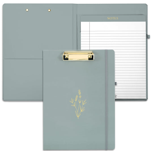 Beautiful A4 Clipboard Folio – Professional Padfolio with Low Profile Clip, Refillable Lined Notepad, Pen Loop, and Interior Storage Pocket for Work