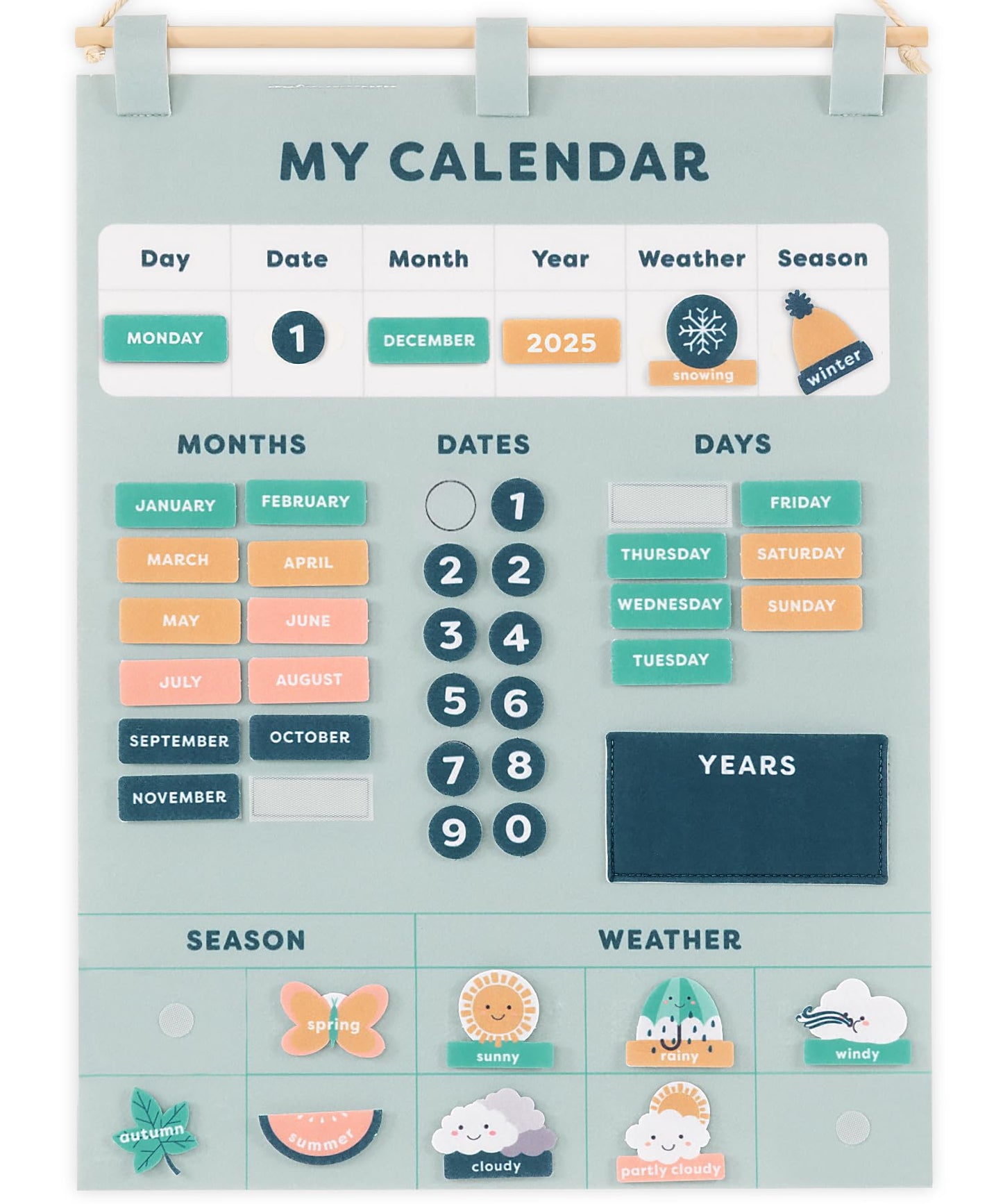 Beautiful Toddler and Kids Calendar - Perfect Homeschool Supplies With Months, Days of the Week, Season and Weather - Cute Play Room Decor Essentials for Preschool Learning & Organization