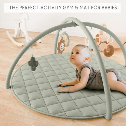 Beautiful Baby Play Gym and Tummy Time Mat - Soft Cotton Mat with 6 Cute Toys Creates The Perfect Activity Area for Your Girl/Boy - Stylish Infant Floor Playmat Fits Nicely with Any Playroom Decor