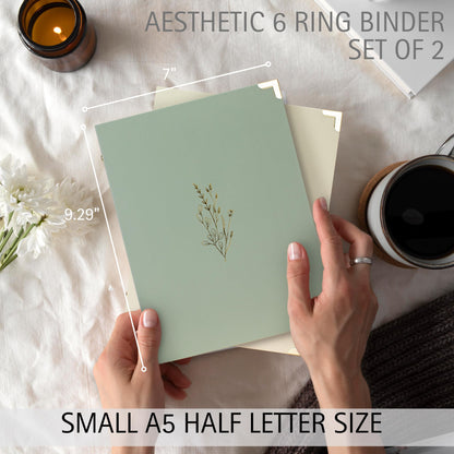 Aesthetic 6 Ring A5 Binder Set of 2 - The Perfect Small 0.75 Inch Planner Binder for Journaling or Collections - Refillable Notebook Holder with Pocket